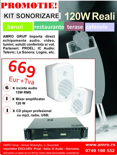 SONORIZARE AMBIENTALA RESTAURANTE, TERASE & PUBURI DE LA 669 EURO